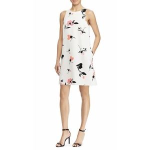 NWT Lauren Ralph Lauren Shift Dress Sz 8 Cream Pink Peach Floral Back Pleat Zip
